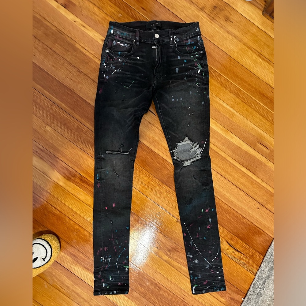 Amiri Ripped Paint Splatter Skinny Jeans Black 29 Gem
